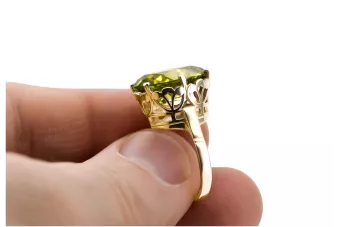 Žiedas Vintažinis stilius Geltonasis peridotas 14k geltono aukso vrc130y